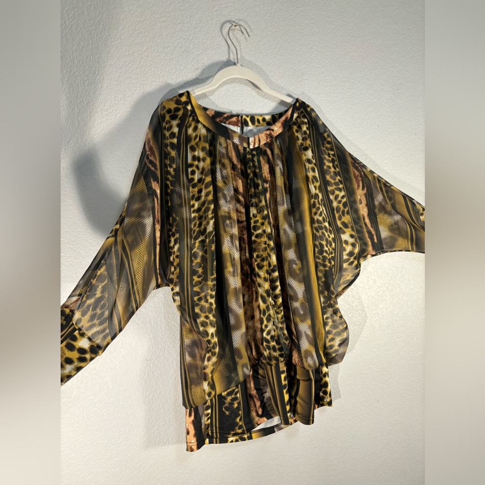 Unique Leopard Print Layered Top With Sheer Long … - image 3